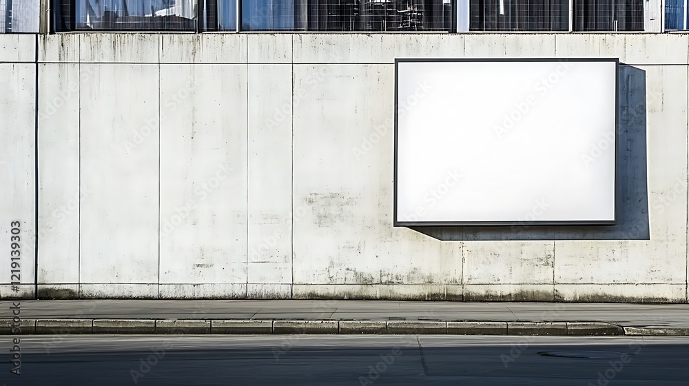 Clean white mock up screen display on modern architecture wall in urban environment Clean white mock up screen display on modern architecture wall in urban environment