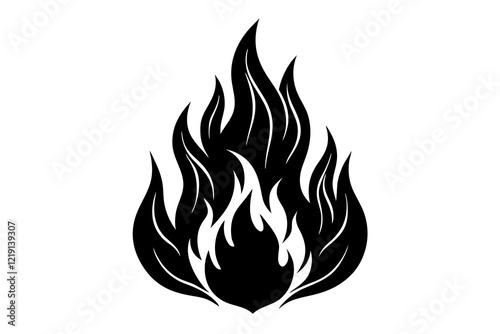 flame and fire black icon silhouette vector, Fire flame icon 