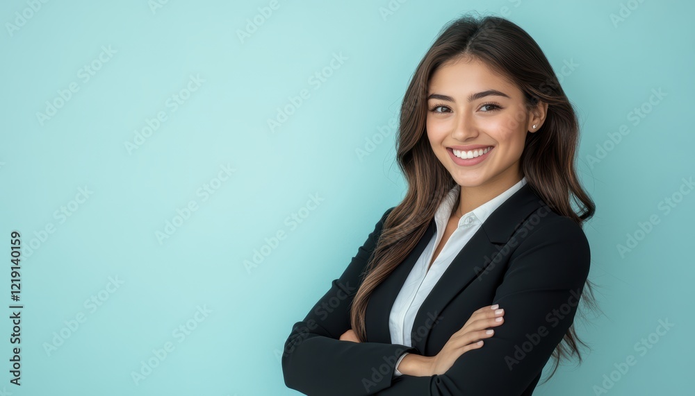 A dark haired professional woman in a blue suit stands confidently against a simple background, radiating warmth and approachability with her genuine smile. A dark haired professional woman in a blue suit stands confidently against a simple background, radiating warmth and approachability with her genuine smile.