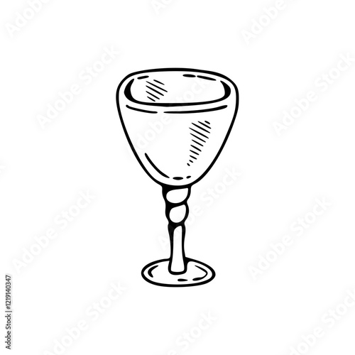 a black and white drawing of a glass of wine