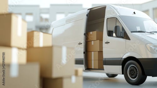 Delivery van unloading packages at urban depot