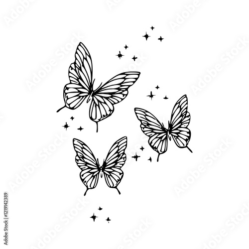 a black and white drawing of a butterfly vector illustration