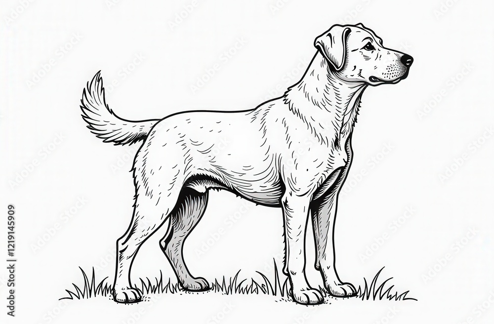Fototapeta premium Detailed line art of a labrador dog in standing pose