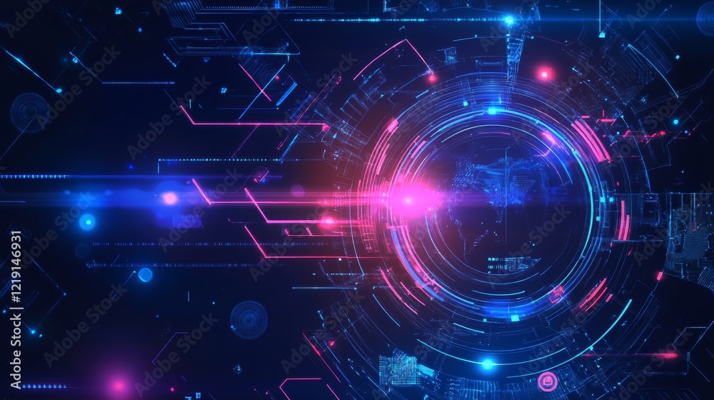 Obraz premium Futuristic cyberspace gaming background with glowing geometric shapes and digital network elements in a high-tech virtual environment