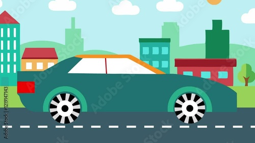 A Car Running on the City Road With Slow Motion Vector art, Car Animation Video