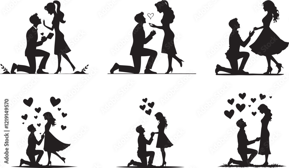 Naklejka premium Romantic Silhouette of Couples Proposing