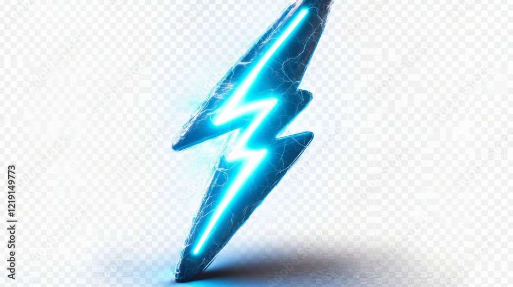 blue neon lightning bolt 3d render: high-resolution cracked texture design with electric symbol, royalty-free image for graphic design projects