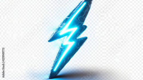 Obraz na płótnie blue neon lightning bolt 3d render: high-resolution cracked texture design with electric symbol, royalty-free image for graphic design projects w salonie