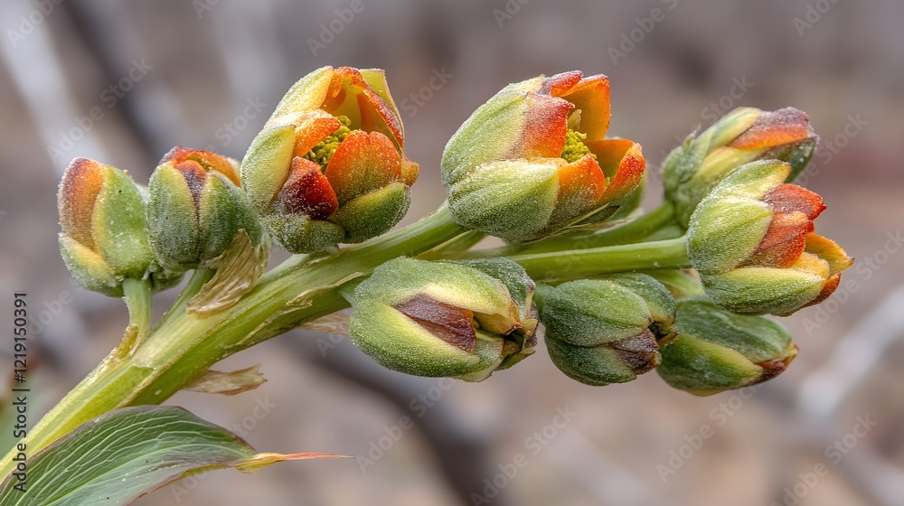 Closeup of Vibrant Orange and Green Flower Buds Closeup of Vibrant Orange and Green Flower Buds