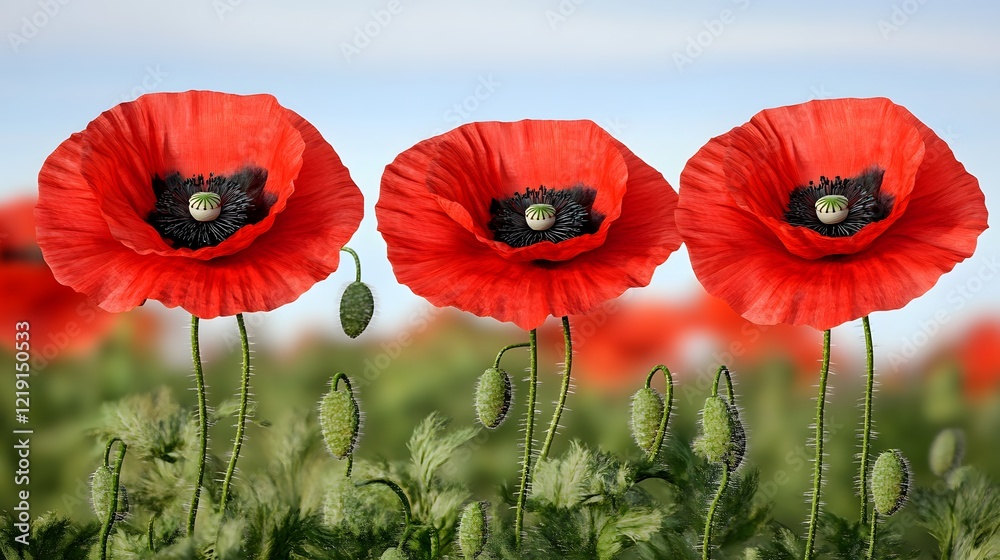 Obraz premium Stunning Red Poppies Field Closeup Photography