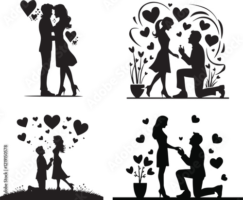 Romantic Silhouette Illustrations of Couples in Love