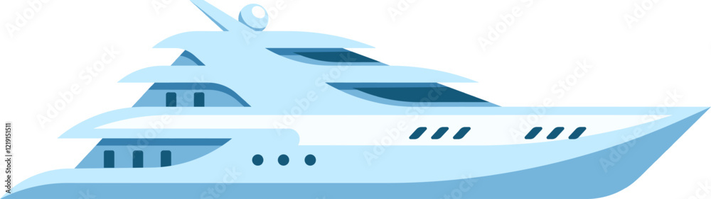Modern luxury yacht sailing gracefully on the water, showcasing a striking side view of a large white vessel adorned with elegant blue details, embodying maritime travel and a lavish lifestyle Modern luxury yacht sailing gracefully on the water, showcasing a striking side view of a large white vessel adorned with elegant blue details, embodying maritime travel and a lavish lifestyle