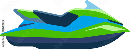 Green and blue jet ski floating gracefully on water, promising thrilling summer adventures and endless recreation for those seeking excitement and fun in the sun