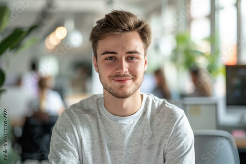 Smiling Young Caucasian Man Office, Portrait, Business, Teamwork, Success