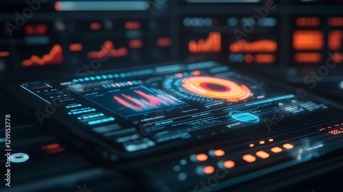 Wallpaper Mural Futuristic Holographic Financial Data Projected from Tablet Device for Analytics Concepts Torontodigital.ca