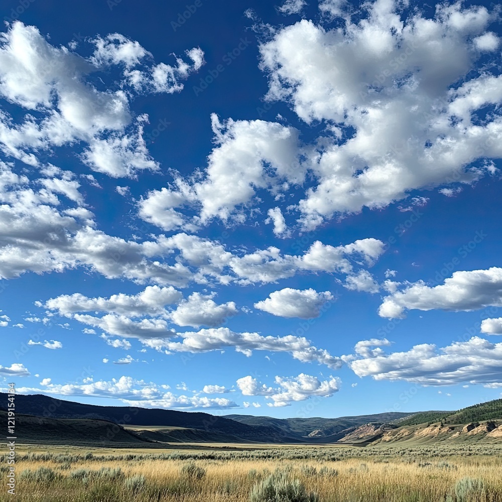 Scenic blue sky scattered with drifting clouds. Scenic blue sky scattered with drifting clouds.