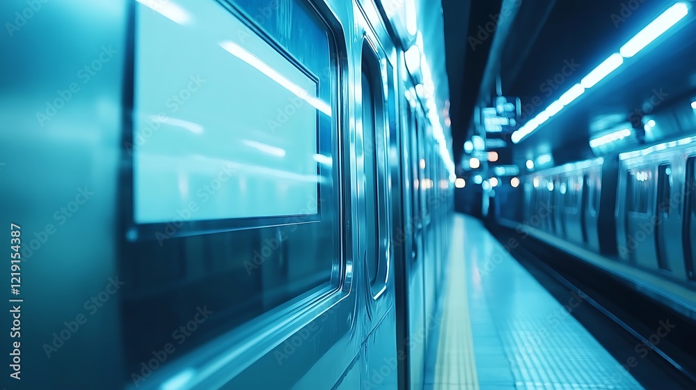 Urban transport mock up clean white screen display in subway station futuristic environment wide viewpoint Urban transport mock up clean white screen display in subway station futuristic environment wide viewpoint