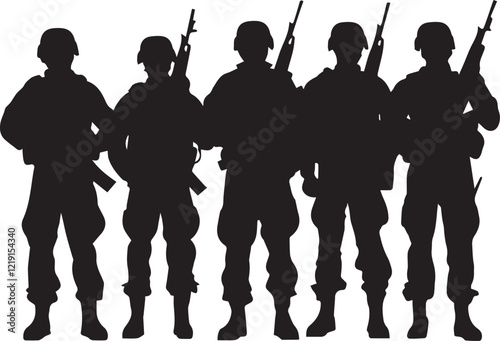 Silhouette of a group of soldiers standing with rifles vector silhouette