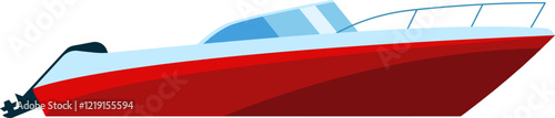 Red and white motorboat sailing across the sparkling sea, embodying the essence of travel, leisure, and exhilarating maritime adventures on sunny days