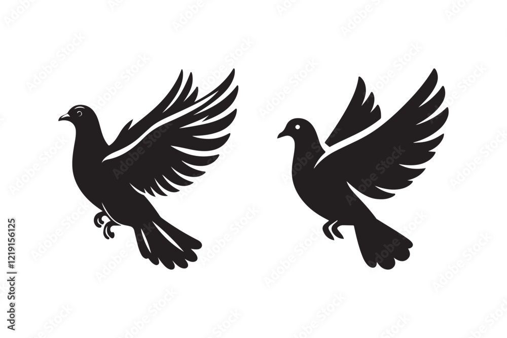 Fototapeta premium Minimalist Dove Bird Silhouette Icons for Graphic Design Projects