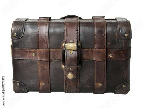 Isolated Antique Leather Suitcase