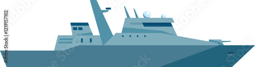 Modern warship equipped with advanced radar and weaponry, patrolling the sea, safeguarding maritime borders, and maintaining national security