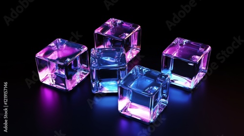 Vibrant abstract background with glass cubes in blue and purple for modern design photo