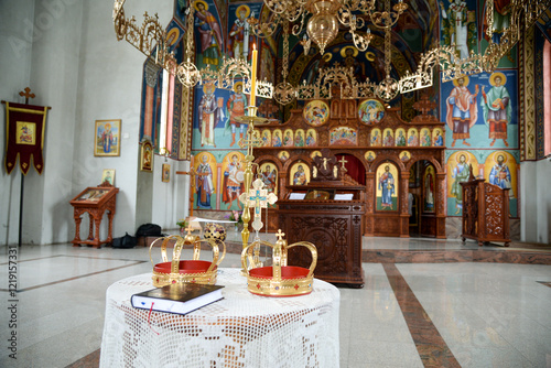 July 13, 2019 - Belgrade, Serbia. Interior of the Saint Trifun Orthodox Christian Church in Belgrade, Mali Mokri Lug neighborhood photo