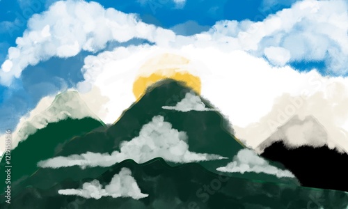 snow covered mountains with copyspace fo text