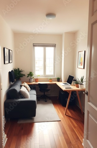 Interior of small apartment living room for home office,living, room,rental,staging, background 