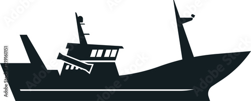 Silhouette of a fishing boat gliding across the sea, capturing the essence of fishing activities, maritime industries, and adventurous seafaring experiences