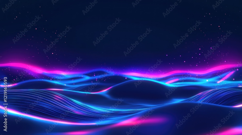 Fototapeta premium Vibrant Abstract Waves with Neon Colors Under Night Sky