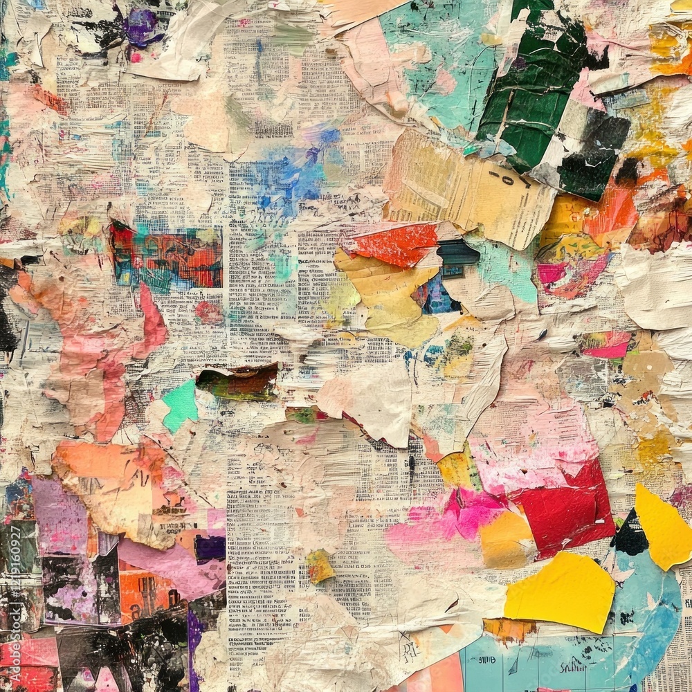 Fototapeta premium Colorful Abstract Collage with Torn Paper and Paint Texture