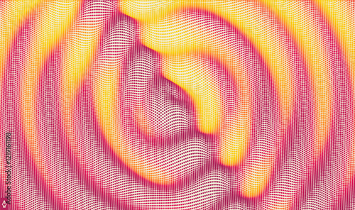3D wavy background with ripple effect. Grid surface with particle. Vector illustration for cover, card, postcard, interior design, banner, poster, brochure or presentation.