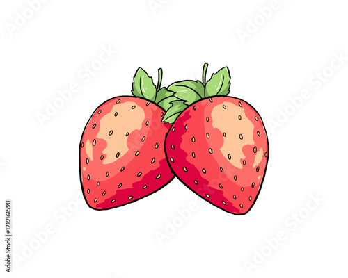Strawberry hand drawn icon color cute kawaii fruit.

