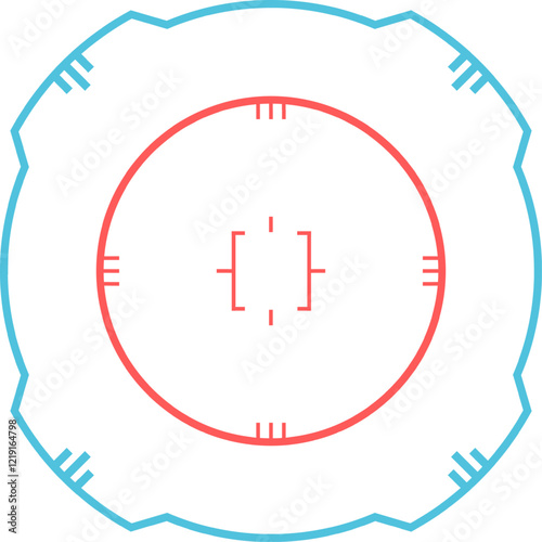 Gun sight displaying target coordinates with striking red and blue lines, perfect for enhancing video game experiences or military applications, emphasizing precision and accuracy