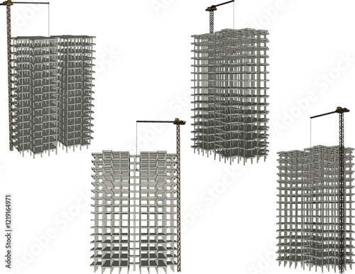 vector illustration of construction design of unfinished apartment hotel building under construction