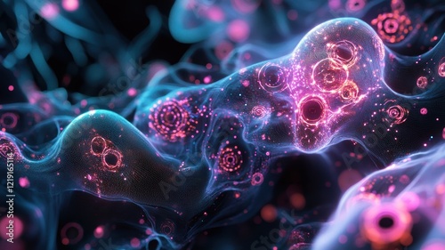 Bright neon particles suspe...