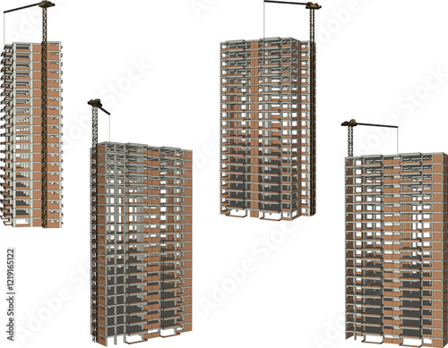 vector illustration of construction design of unfinished apartment hotel building under construction  