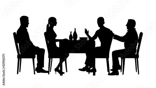 Silhouette of people dining at a table, a simple illustration.