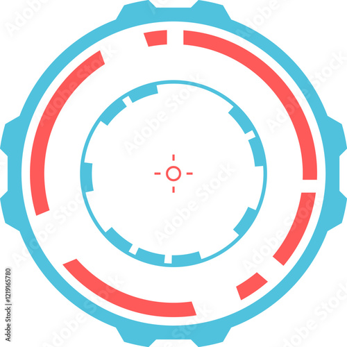 Circular progress bar or target interface with crosshair, featuring futuristic design and bright colors, suitable for technology, gaming, or sci fi projects