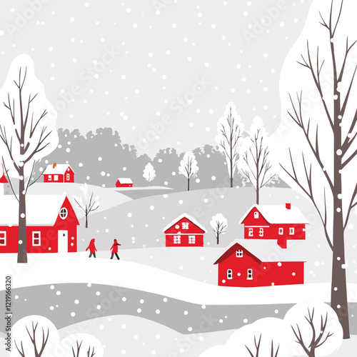 winter landscape with houses and trees