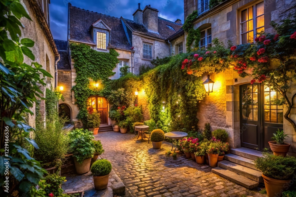 Fototapeta premium Night Photography: Charming Backyards in Blois, France