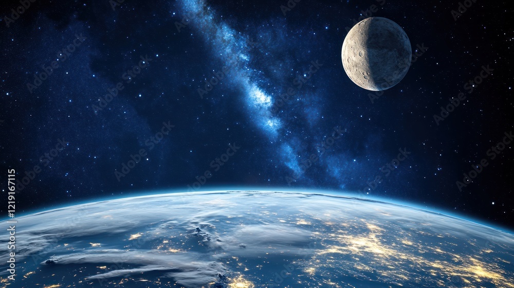 Earth, moon, Milky Way, night, space, view, planet, background, cosmic, wallpaper