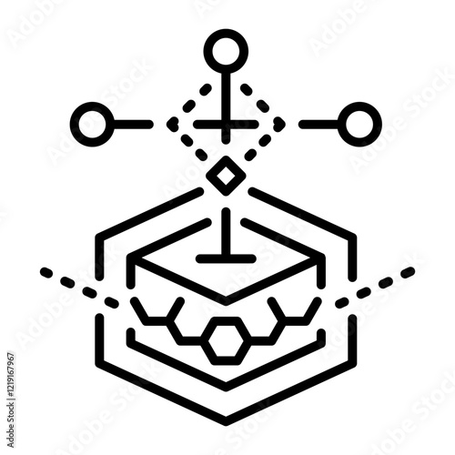 Outline icon depicting additive particle simulation 