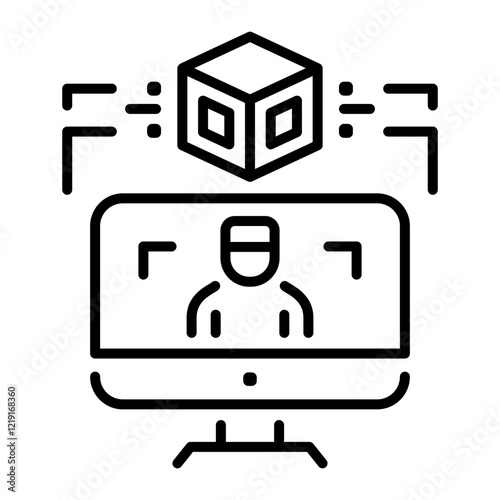 A line style icon depicting object scanning process 