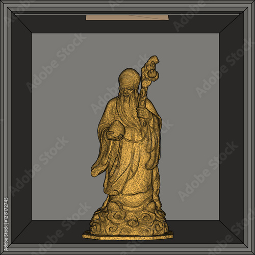 Vector sketch illustration of decorative design of holy hermit god statue standing giving blessing on cloud 