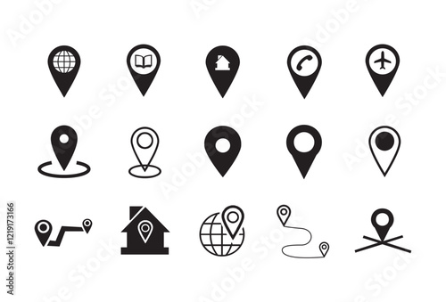 Navigation location map pin set (3 of 6) vector black and white icons