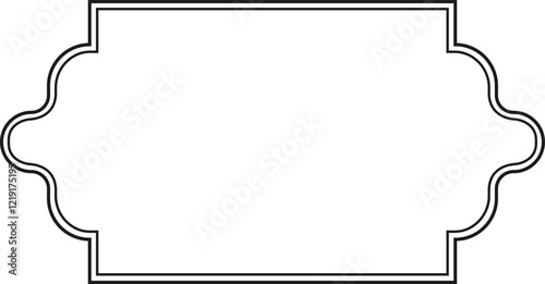 Intricate blank label featuring a symmetrical ornate border, perfect for vintage inspired designs, invitations, or product packaging. The classic black and white style adds a touch of elegance