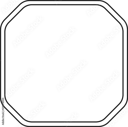 Featuring a simple rounded octagon shape with a double border, creating a frame around an empty white space, evoking a clean and minimalist design aesthetic